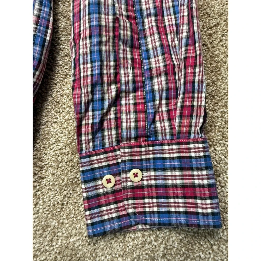 Peter Millar Crown Mens Large Plaid Button‎ Down Shirt Blue Pink Long Sleeve